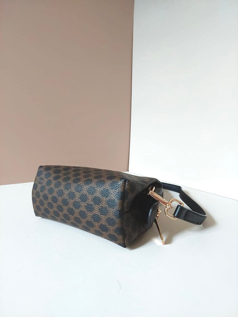 CELINE black old flower small cloud leather side bag/crossbody bag/clutch bag
