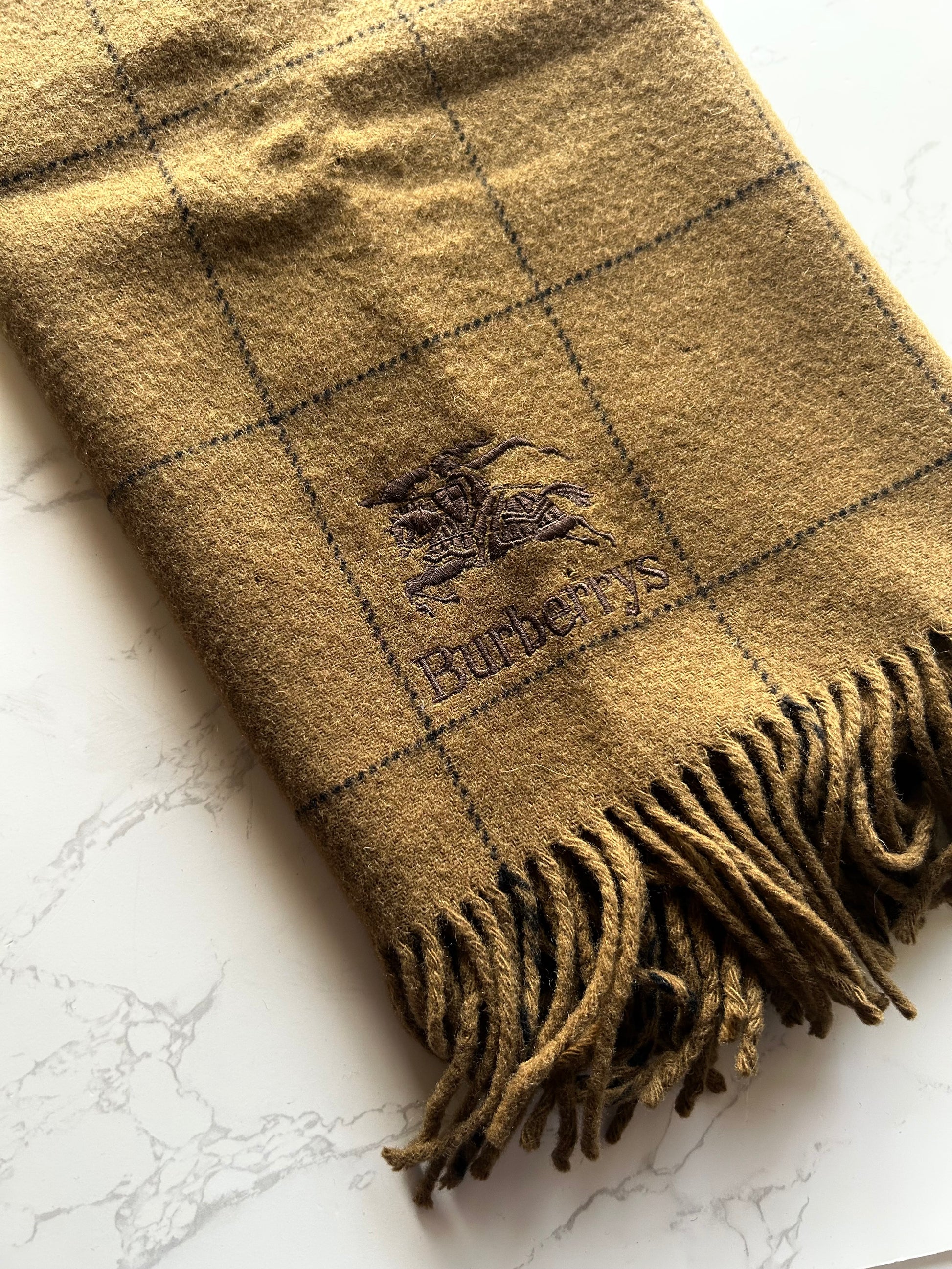 BURBERRYS 駝色幼格紋刺繡圍巾/頸巾· 新春禮品