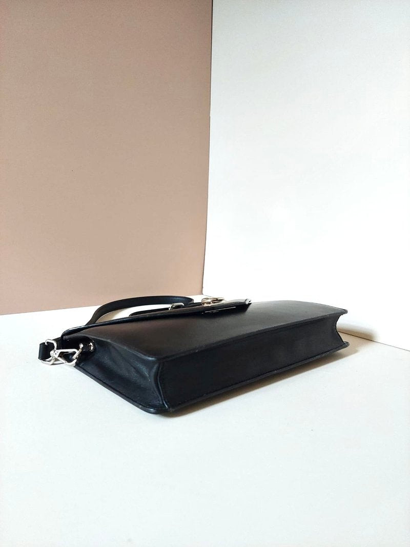 CELINE black silver ring envelope box small clutch/side bag/crossbody bag
