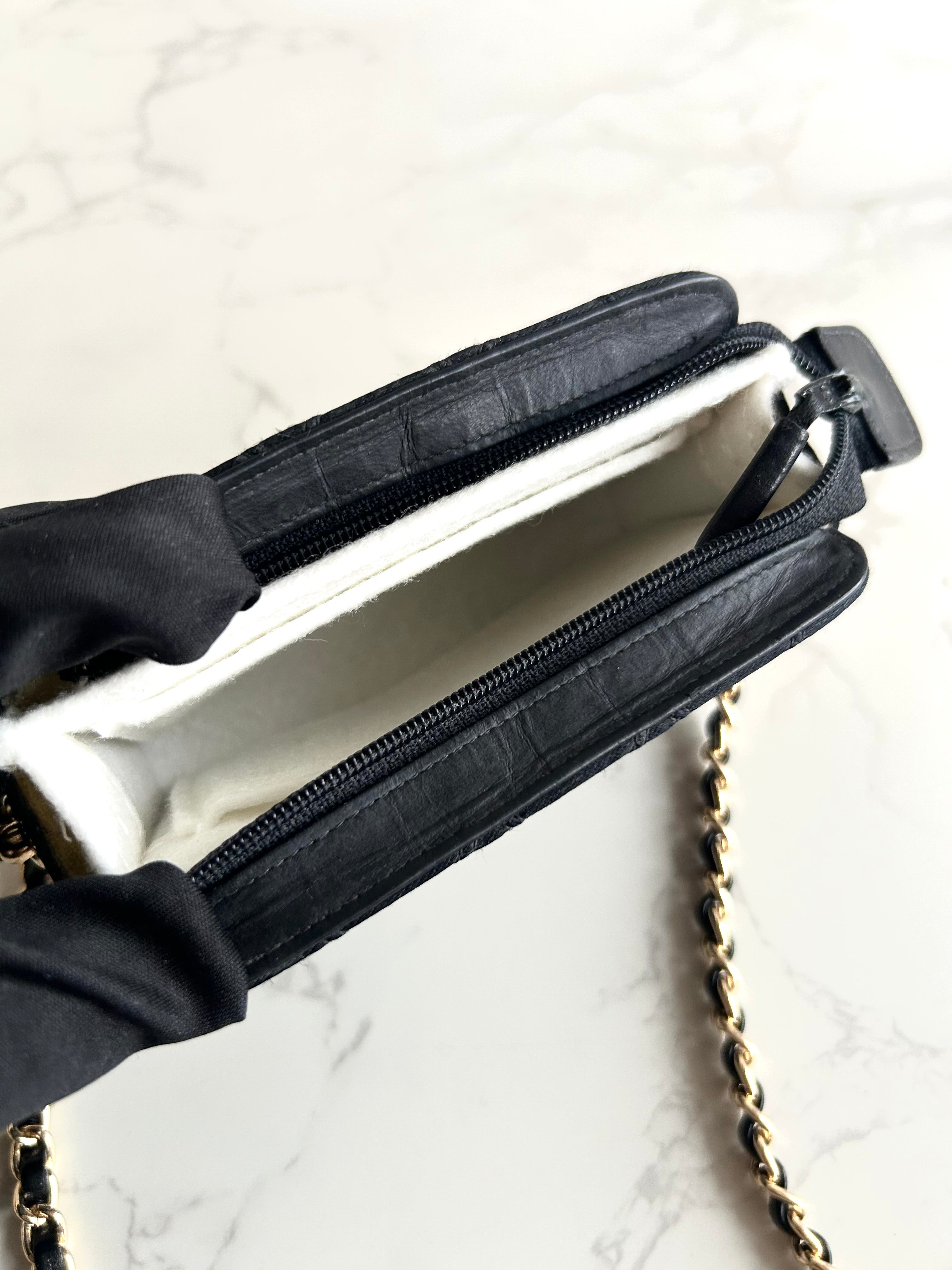 Rare Chanel Black and Gold Rhinestone Silk Bag/Shoulder Bag/Crossbody Bag