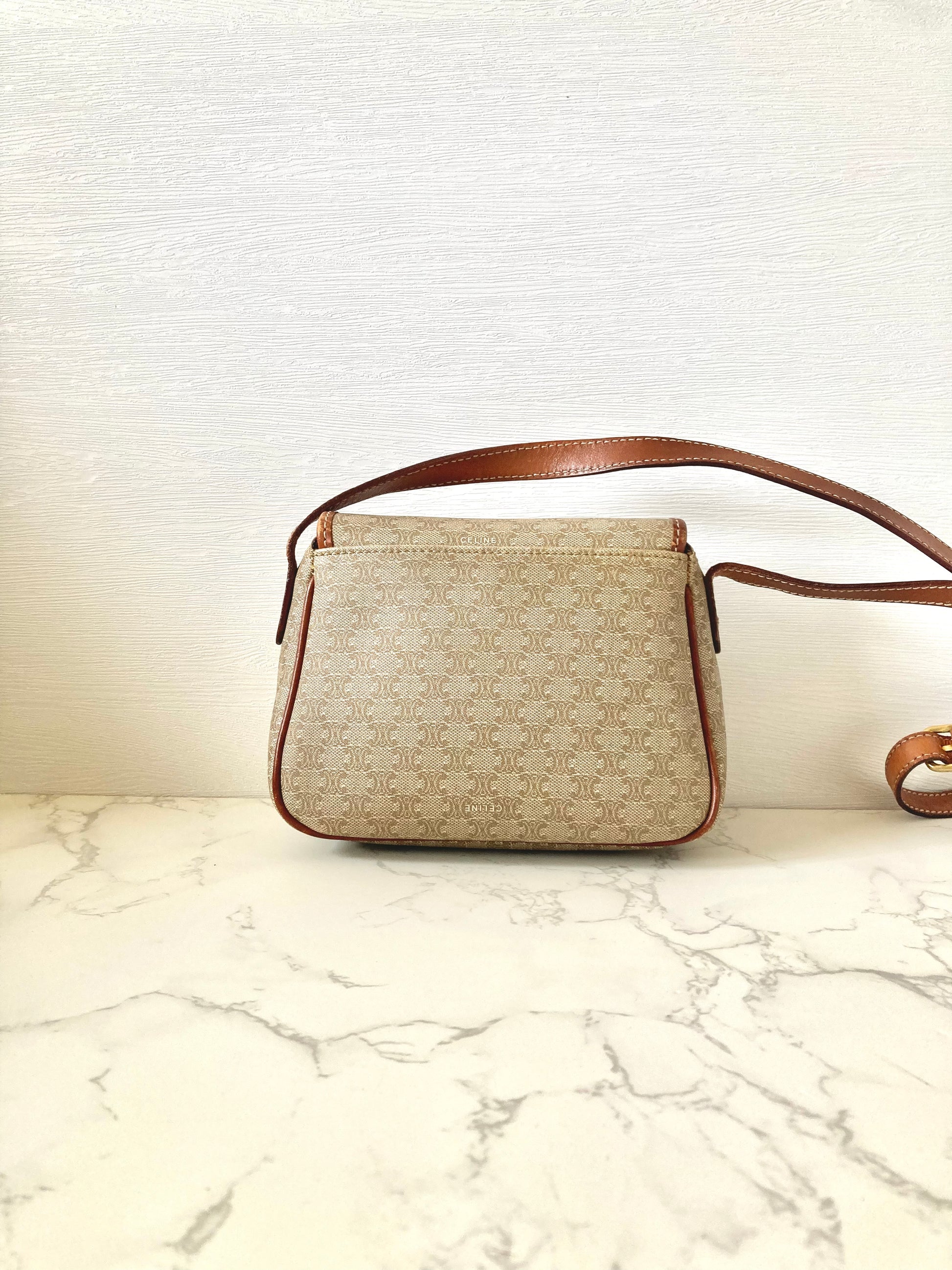 CELINE Macadam Beige Monogram Small Pumpkin Bag