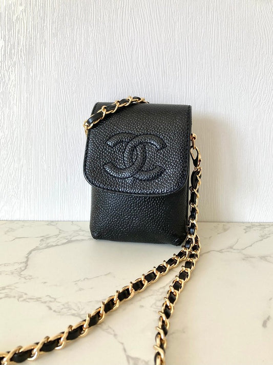 CHANEL 魚子醬黑色小包/側背包/斜背包 - 日本中古二手Vintage