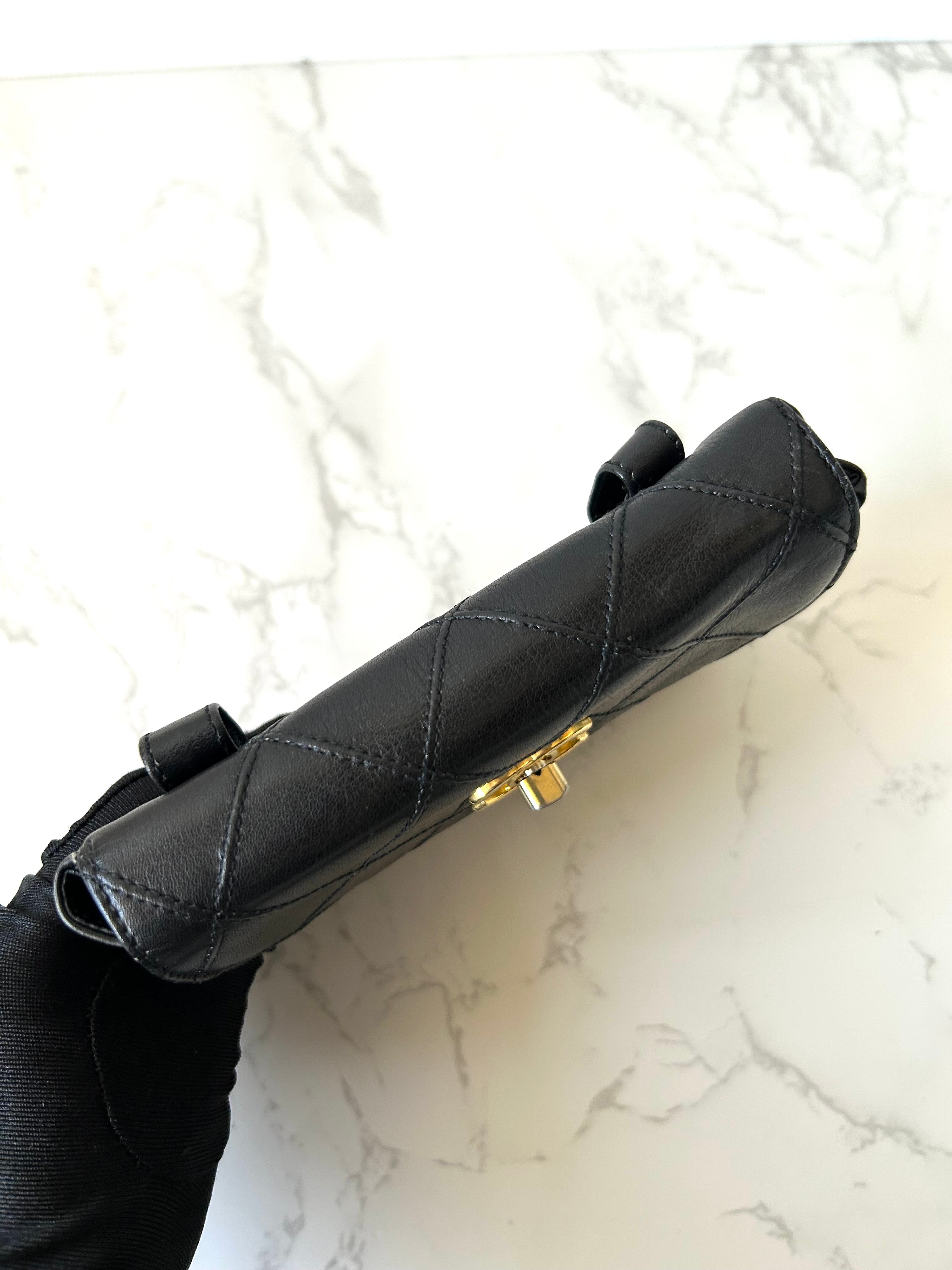 Rare CHANEL Matelassé Black Leather Gold Rotating Buckle Crossbody/Belt Bag/Shoulder Bag