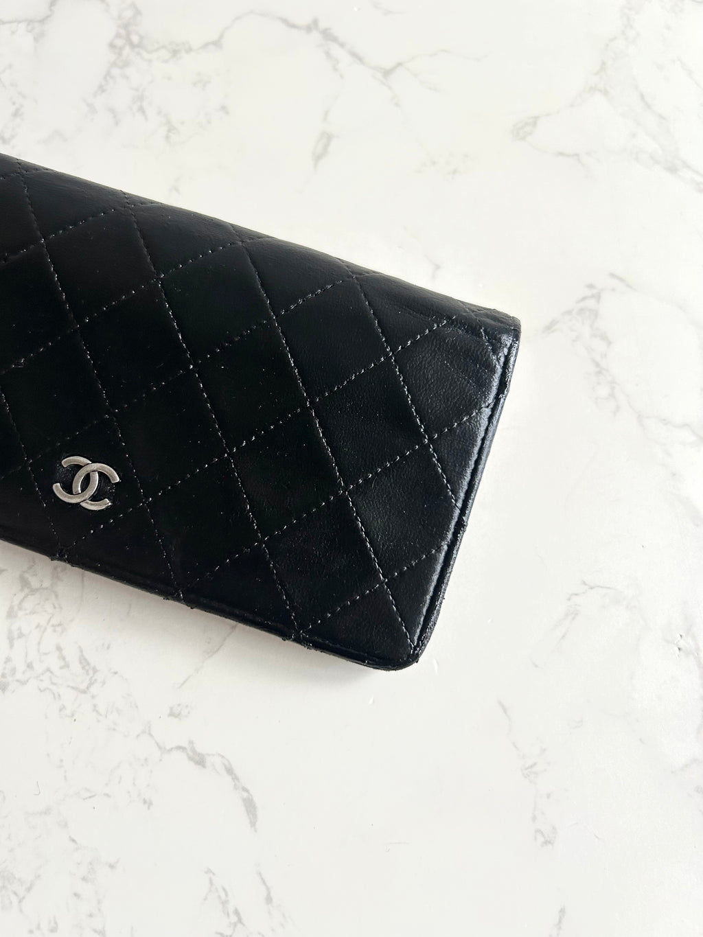 Chanel 黑色銀扣皮革長夾 錢包 皮夾 中古包