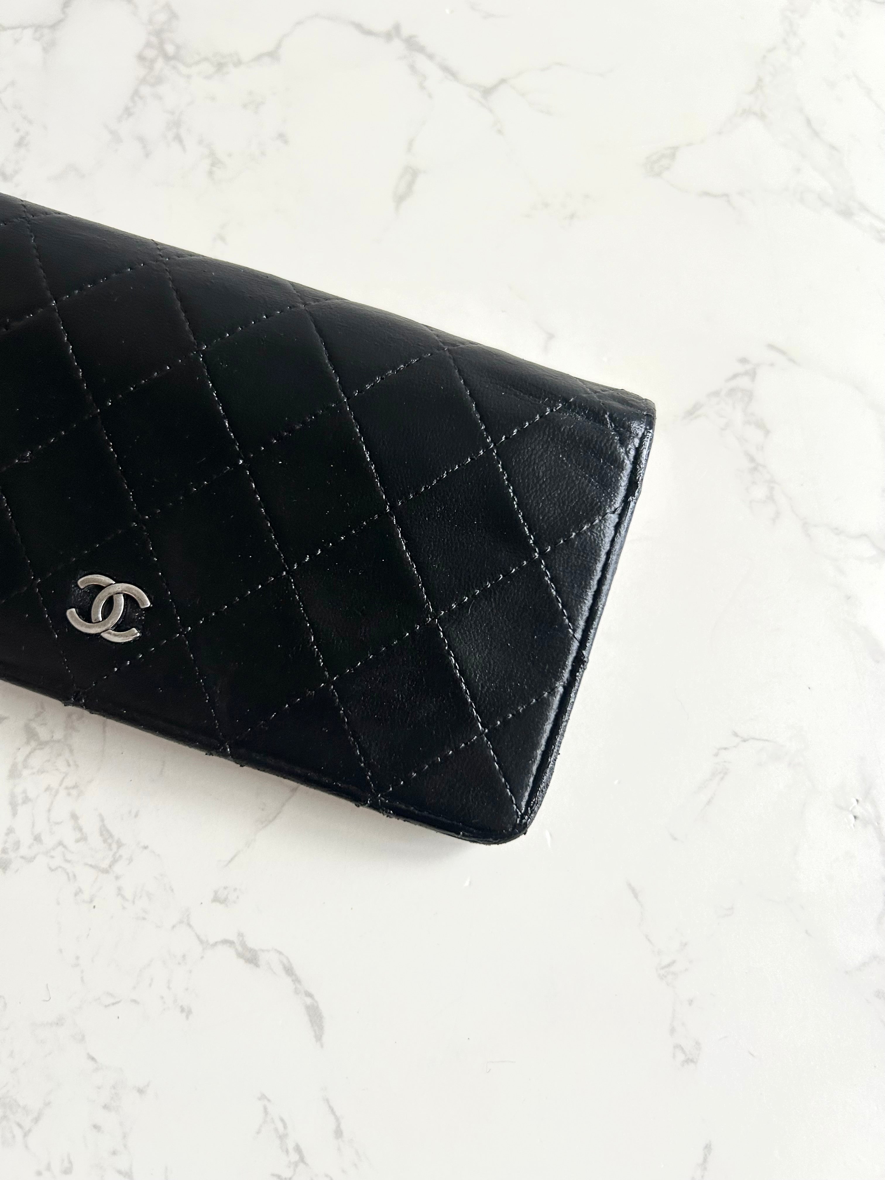 Chanel 黑色銀扣皮革長夾 錢包 皮夾 中古包