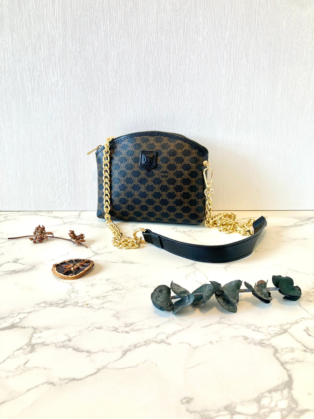 CELINE Black Macadam Monogram Two-way Mini Crossbody / Pouch Bag