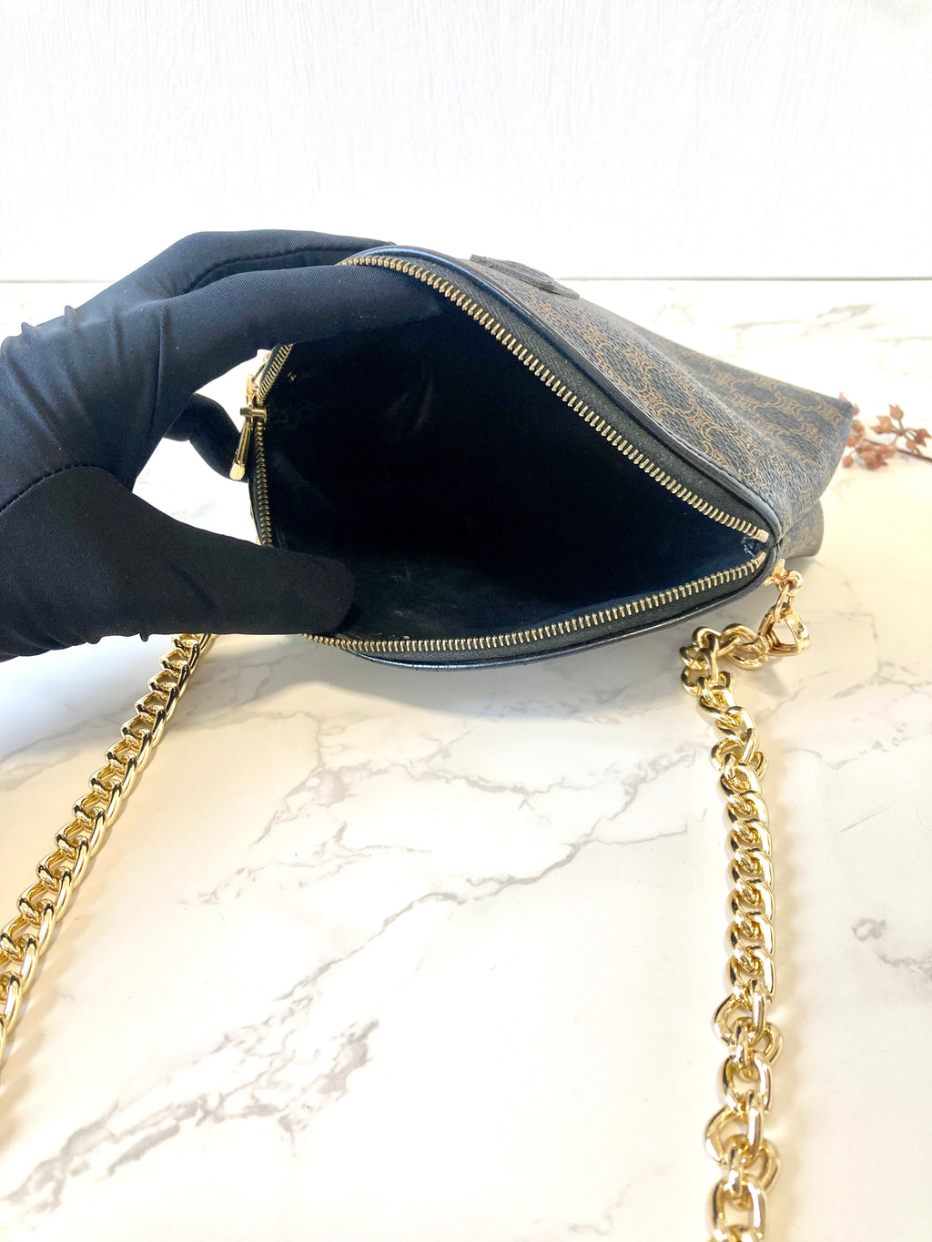 CELINE Black Macadam Monogram Two-way Mini Crossbody / Pouch Bag