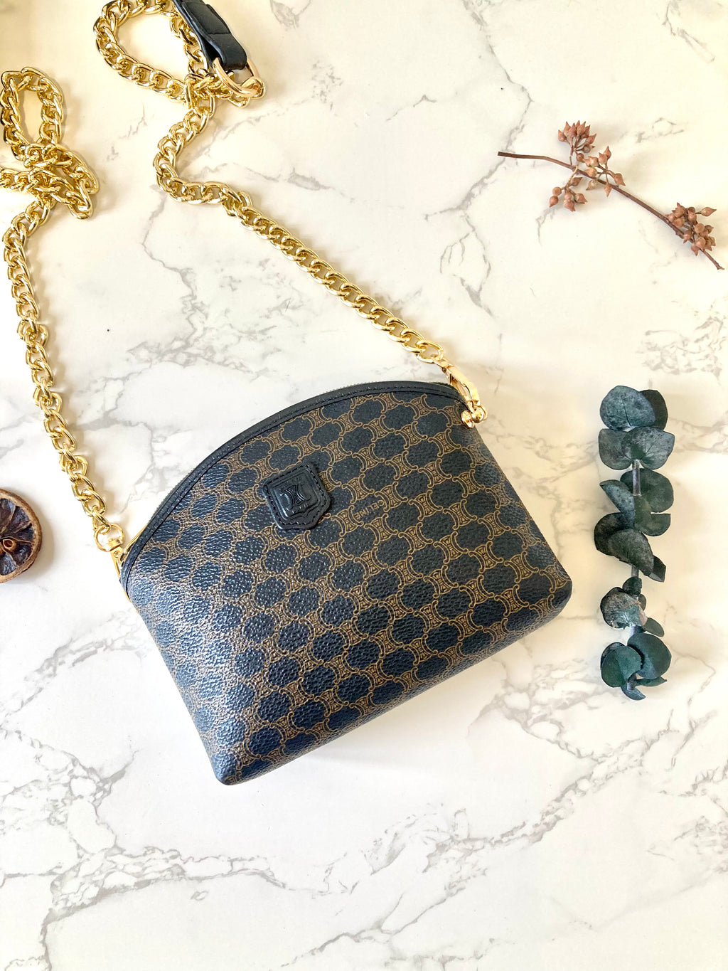 CELINE Black Macadam Monogram Two-way Mini Crossbody / Pouch Bag