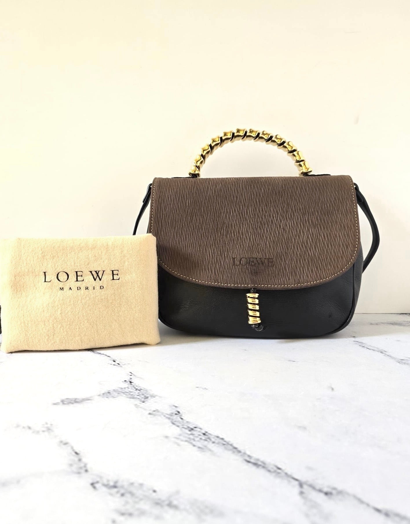 Loewe 拼色蛇骨凱莉包 中古包 側背包 斜背包 皮革包 單肩包