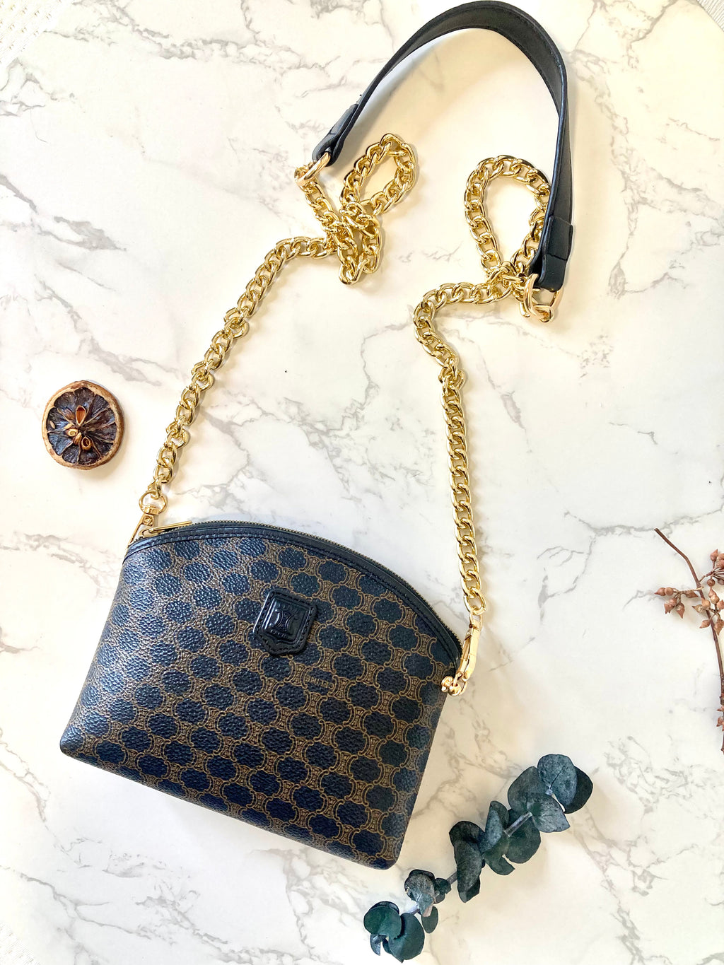 CELINE Black Macadam Monogram Two-way Mini Crossbody / Pouch Bag