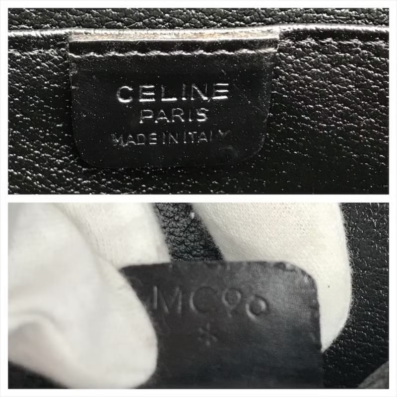 稀有中古二手Celine黑色雙金環老花皮革盒子單肩側背包/斜背包