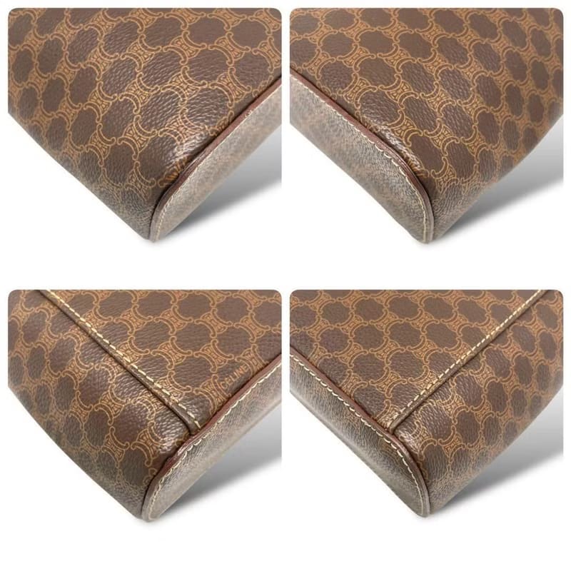 Celine coffee-colored old flower leather makeup chain shoulder bag / oblique bag