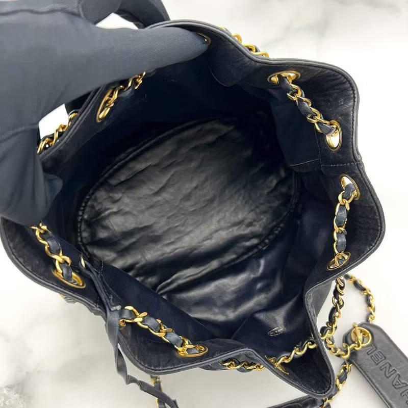【LA LUNE】Second-hand Chanel black leather chain bucket bag shoulder bag