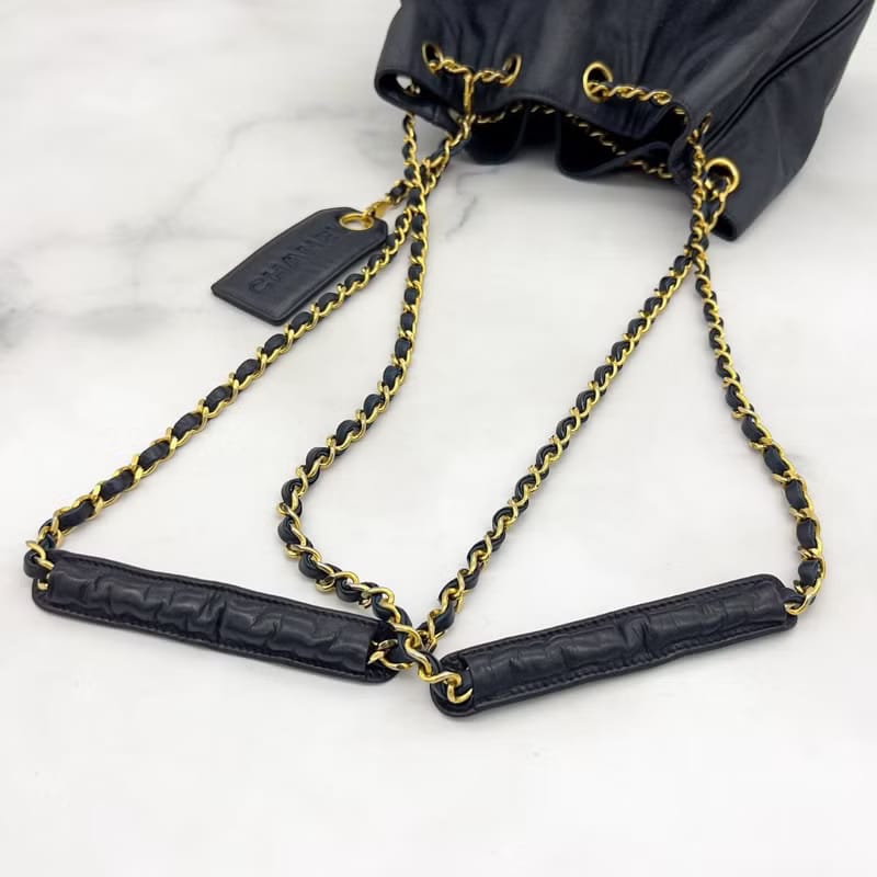 【LA LUNE】Second-hand Chanel black leather chain bucket bag shoulder bag