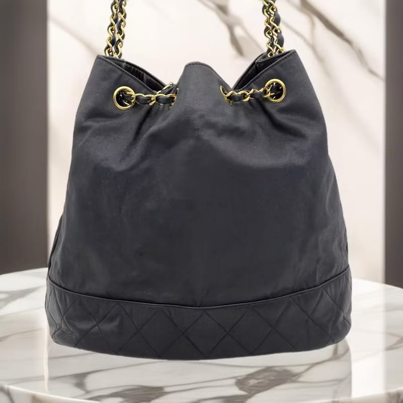 【LA LUNE】Second-hand Chanel black leather chain bucket bag shoulder bag