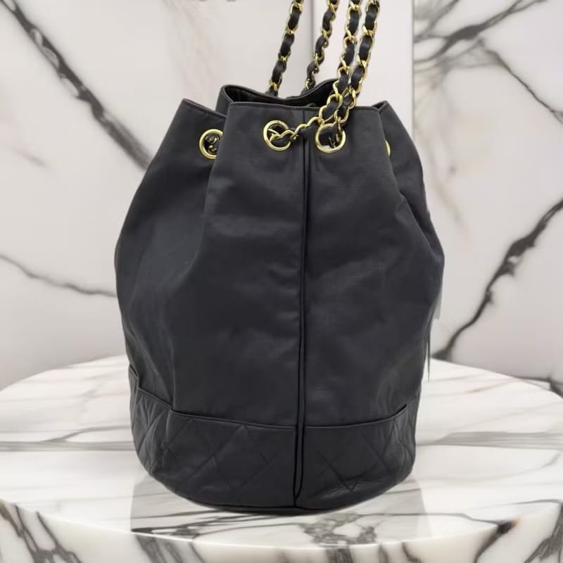 【LA LUNE】Second-hand Chanel black leather chain bucket bag shoulder bag