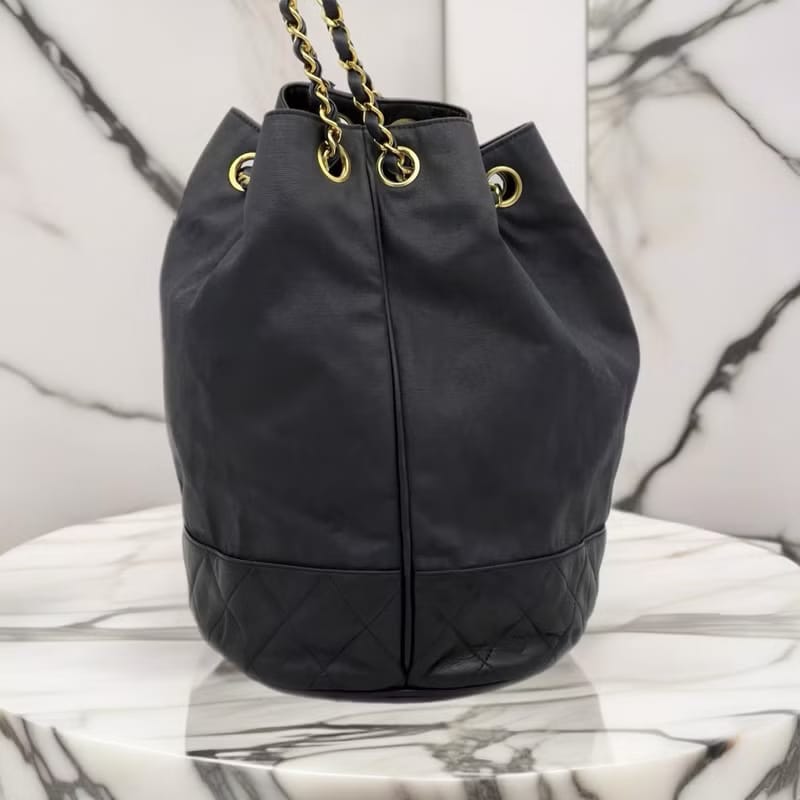 【LA LUNE】Second-hand Chanel black leather chain bucket bag shoulder bag