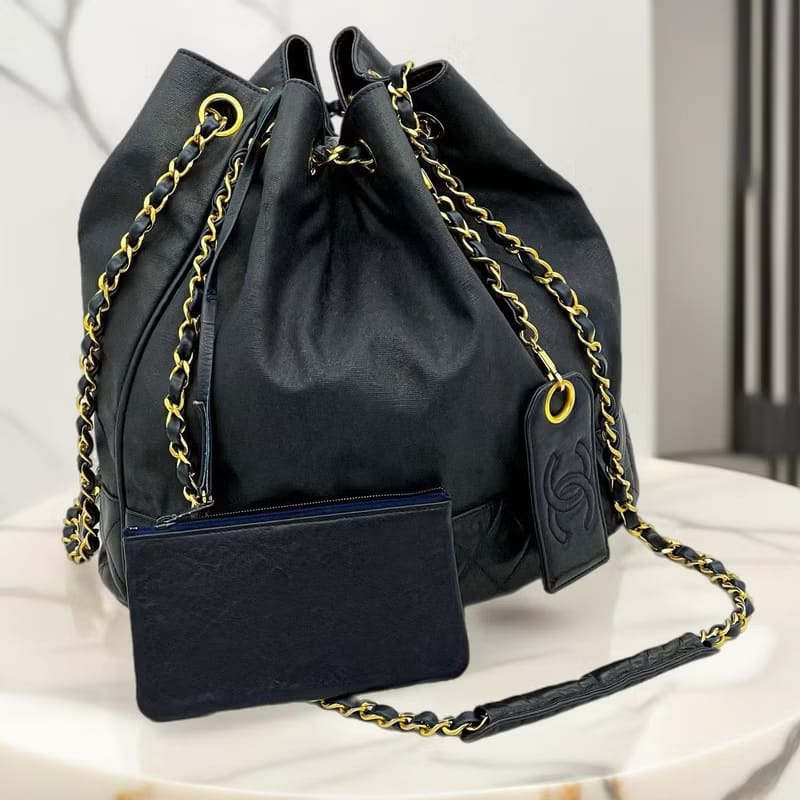 【LA LUNE】Second-hand Chanel black leather chain bucket bag shoulder bag