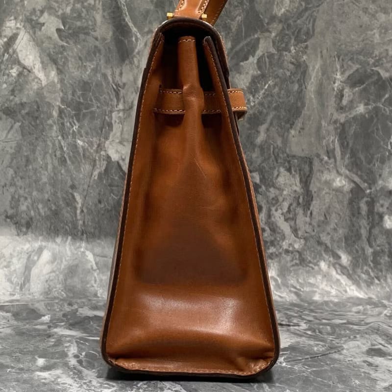 Celine coffee-colored old flower leather Kelly bag/side bag/oblique bag