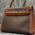 Celine coffee-colored old flower leather Kelly bag/side bag/oblique bag
