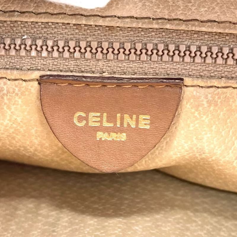 CELINE beige old flower leather drawstring bucket bag / side backpack