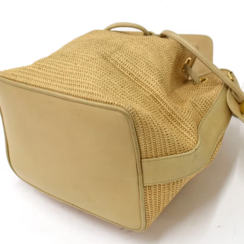 Rare Chanel Raffia and Leather Drawstring Bucket Bag/Shoulder Bag/Crossbody Bag