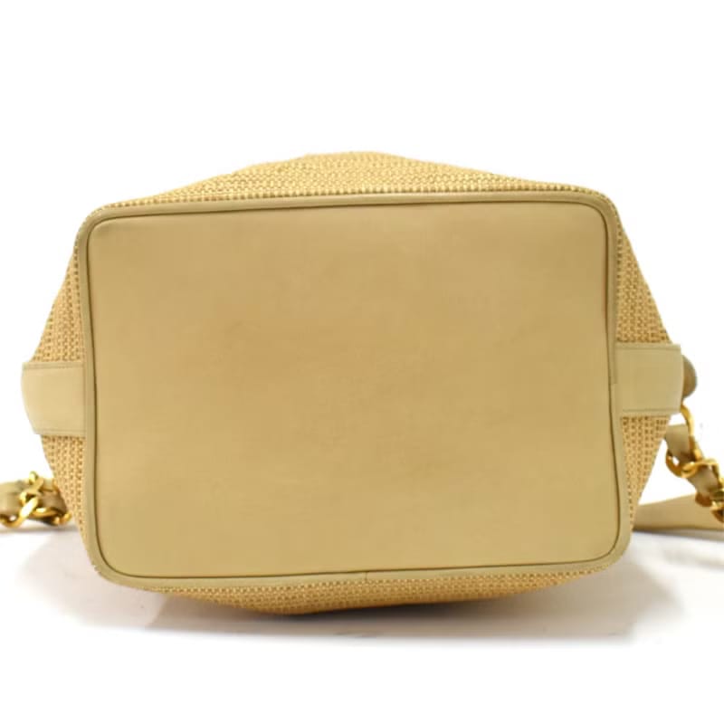 Rare Chanel Raffia and Leather Drawstring Bucket Bag/Shoulder Bag/Crossbody Bag