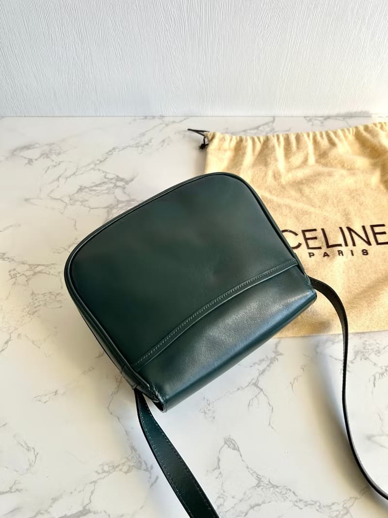 Rare second-hand Celine rotating gold planet dark green leather tofu small shoulder bag / crossbody bag