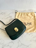 Rare second-hand Celine rotating gold planet dark green leather tofu small shoulder bag / crossbody bag