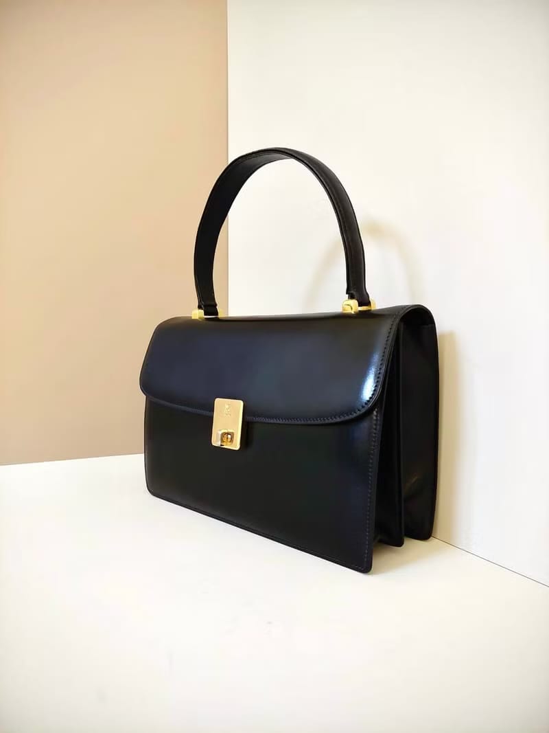 Rare second-hand Celine black gold ring Kelly leather messenger bag/side bag/handbag