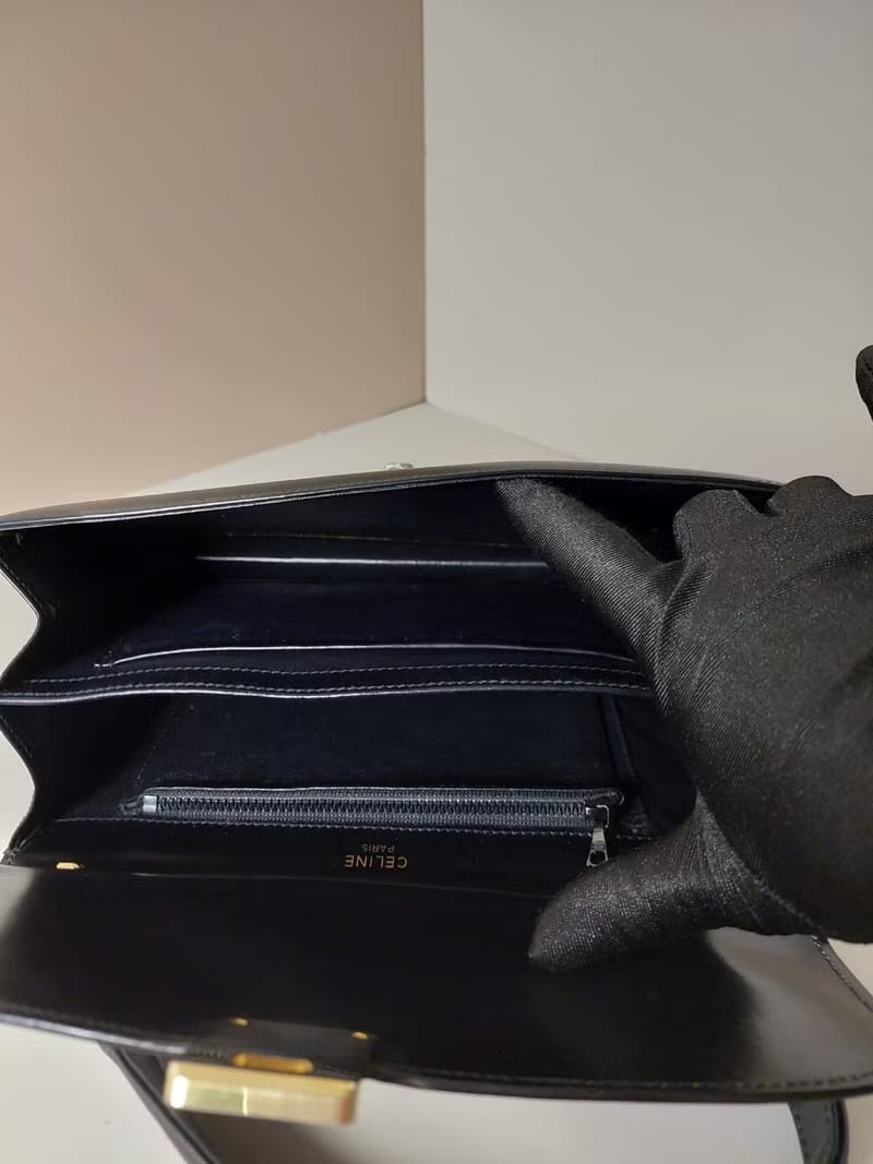 Rare second-hand Celine black gold ring Kelly leather messenger bag/side bag/handbag