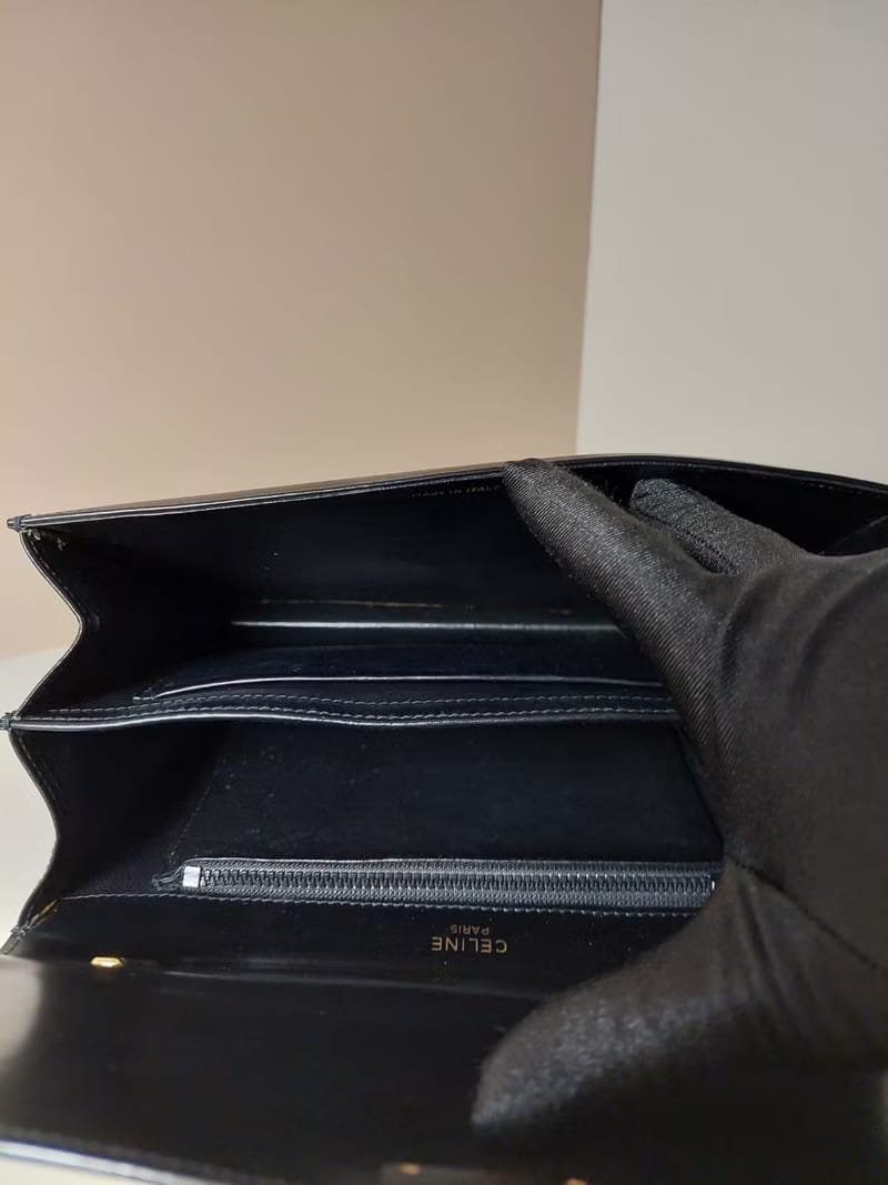Rare second-hand Celine black gold ring Kelly leather messenger bag/side bag/handbag