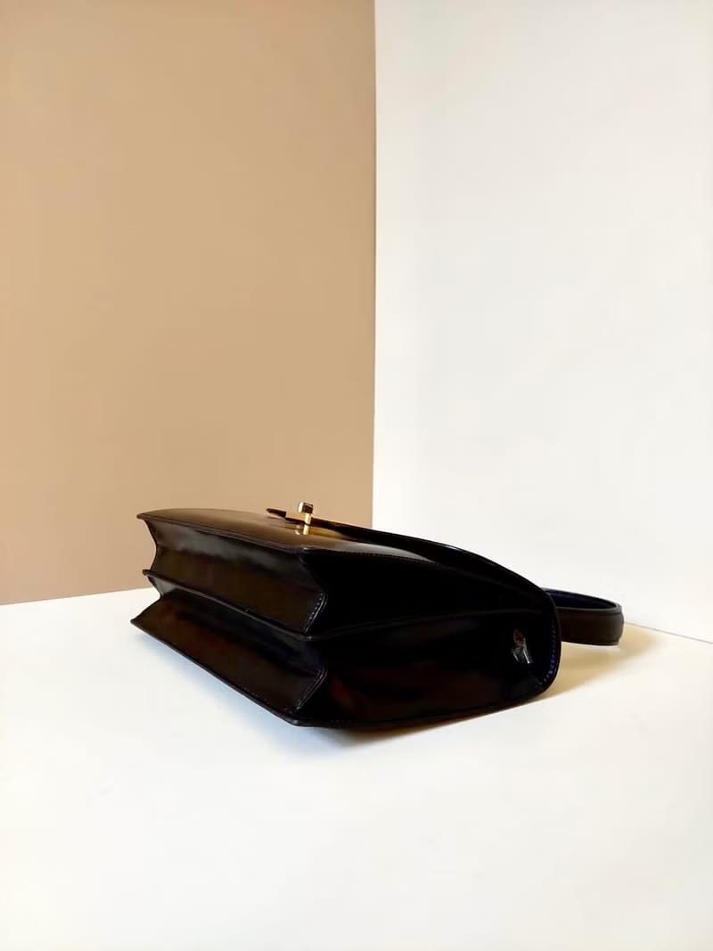 Rare second-hand Celine black gold ring Kelly leather messenger bag/side bag/handbag