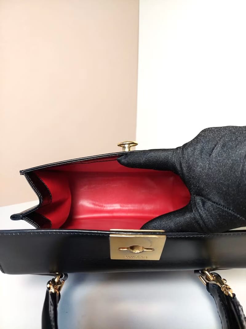 稀有中古二手Celine黑色金環扣凱莉皮革斜背包/側背包/手提包