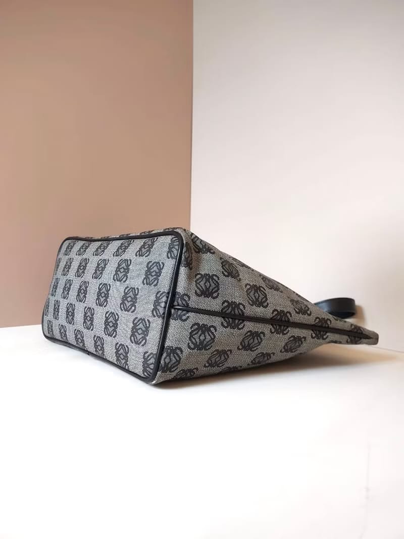 Loewe black and gray old flower small gold lock side backpack / tote bag