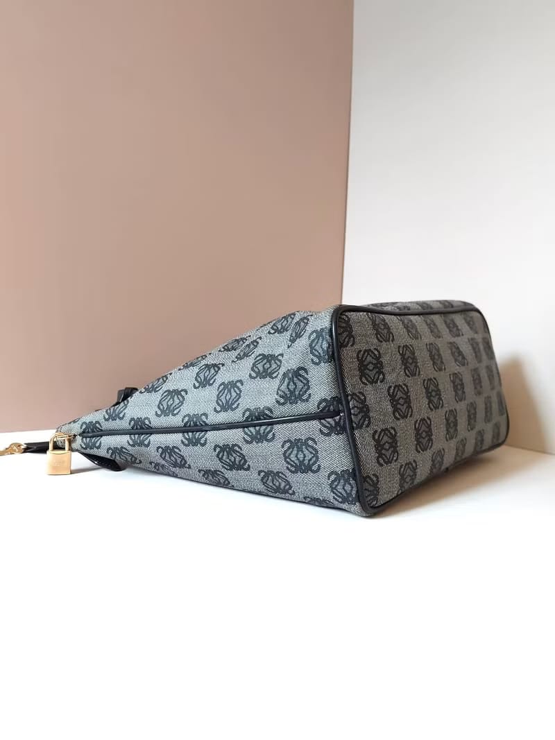 Loewe black and gray old flower small gold lock side backpack / tote bag
