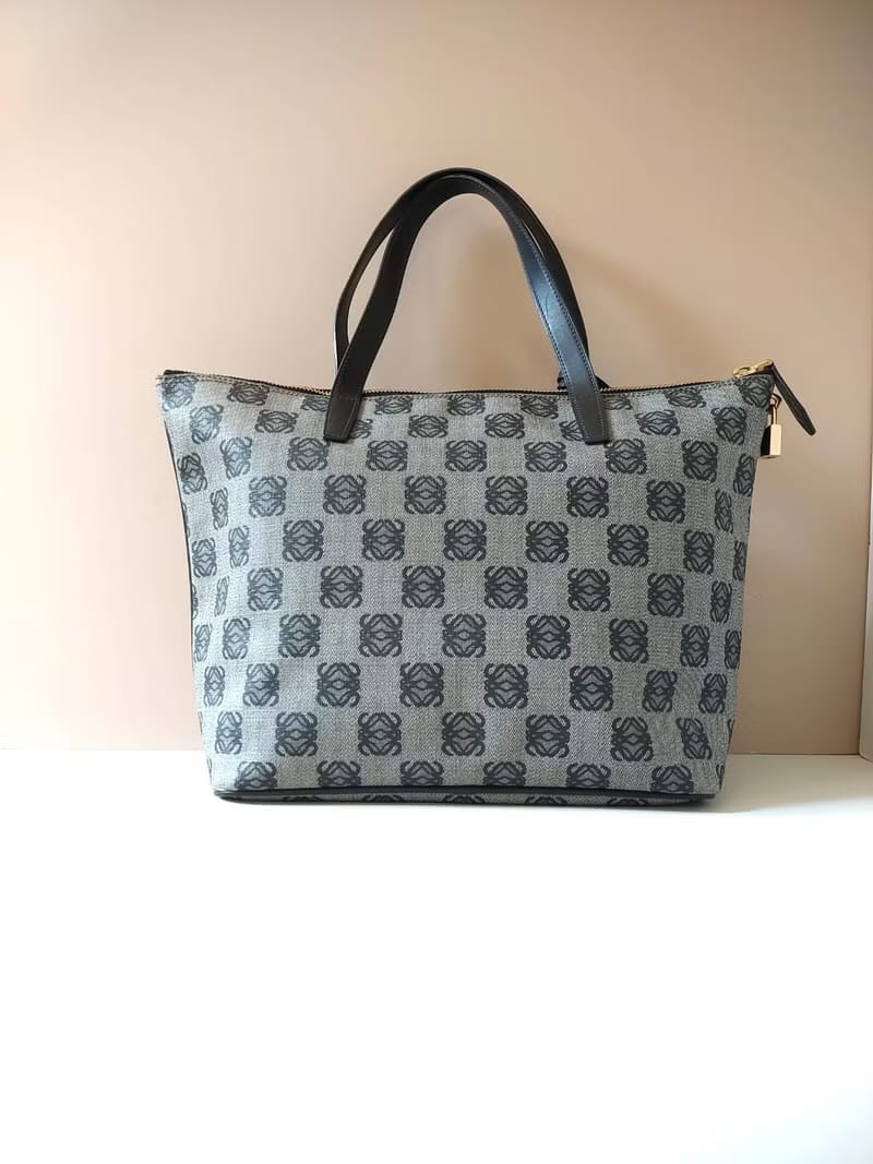 Loewe black and gray old flower small gold lock side backpack / tote bag