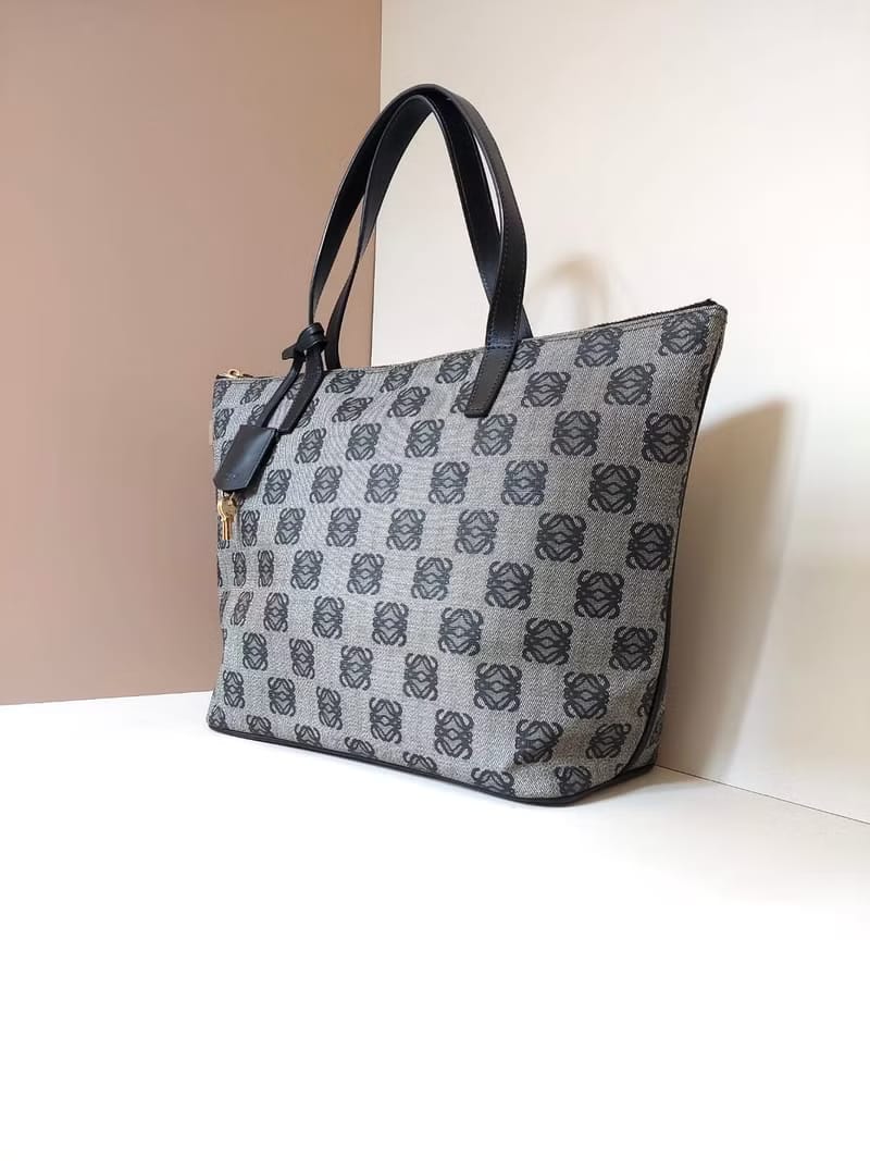 Loewe black and gray old flower small gold lock side backpack / tote bag