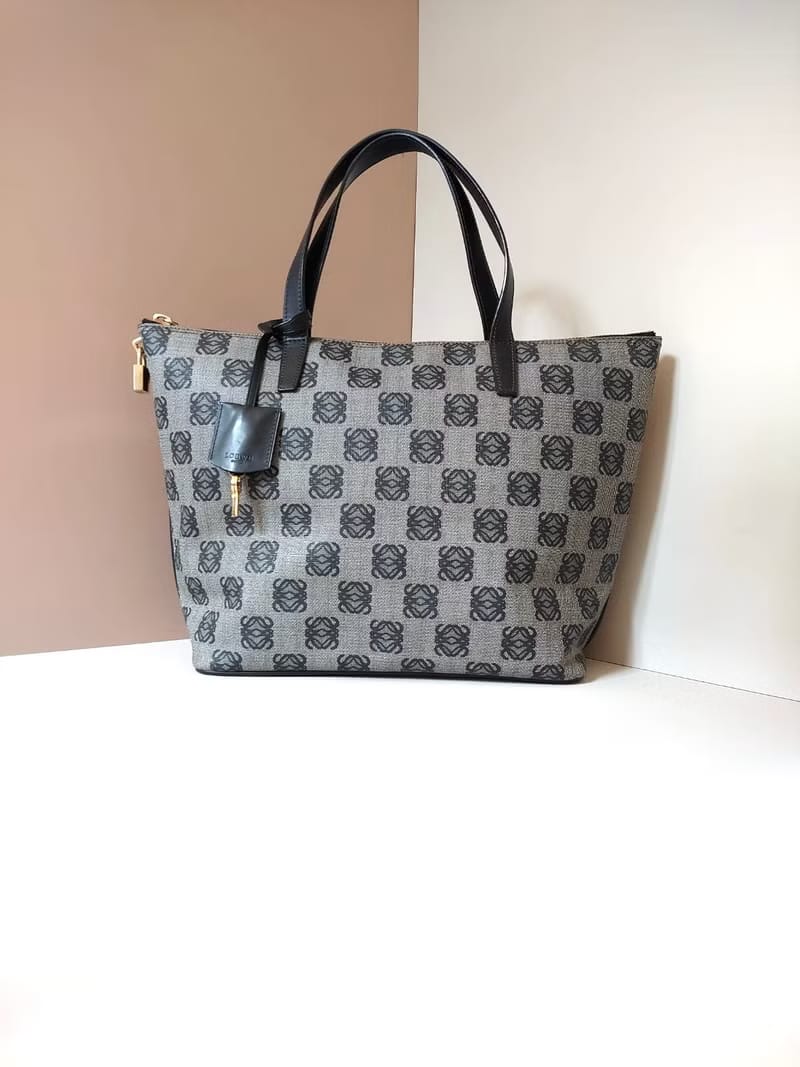 Loewe black and gray old flower small gold lock side backpack / tote bag