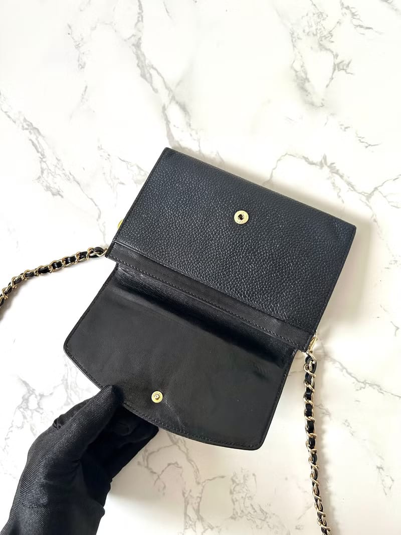 Second-hand Chanel Black Caviar Crossbody Bag/Side Bag/Medium-Short Clip Handbag