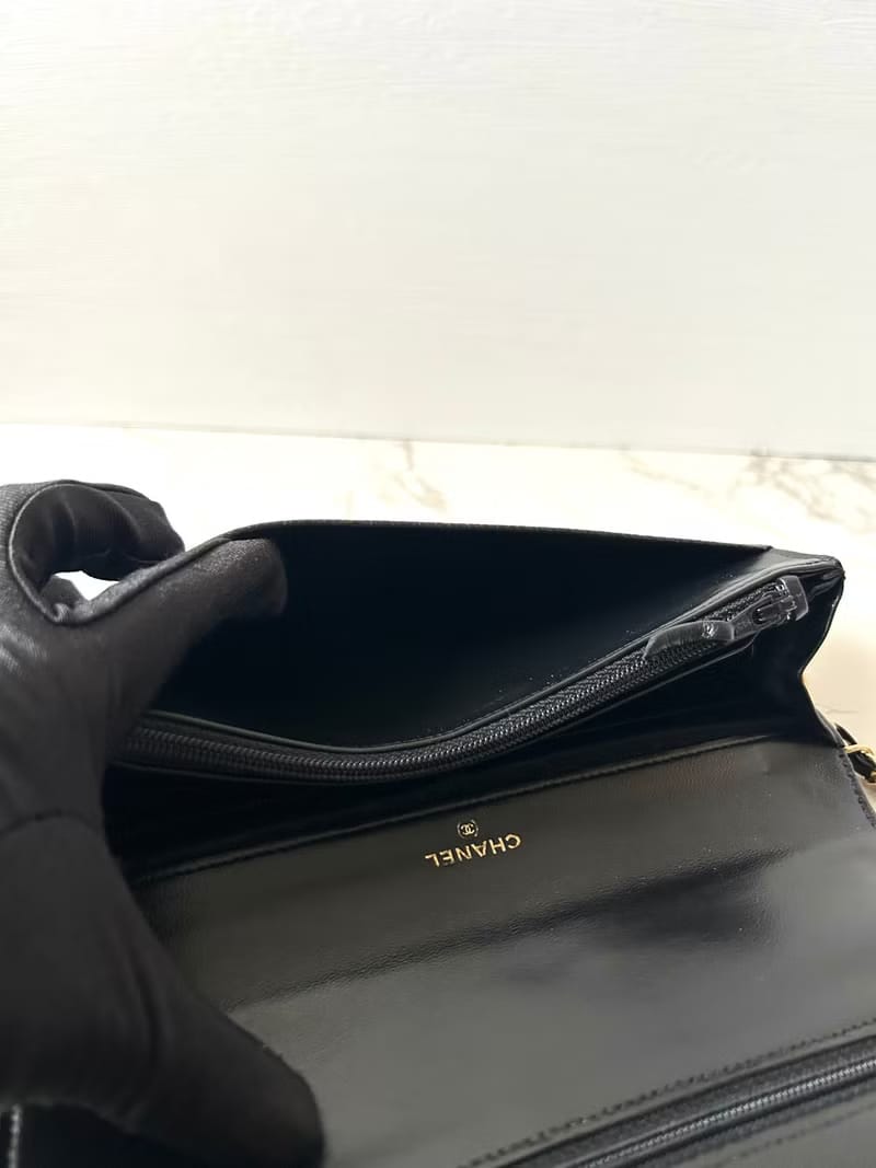 Second-hand Chanel black caviar leather WOC handbag side bag / crossbody bag / long clip / shoulder bag