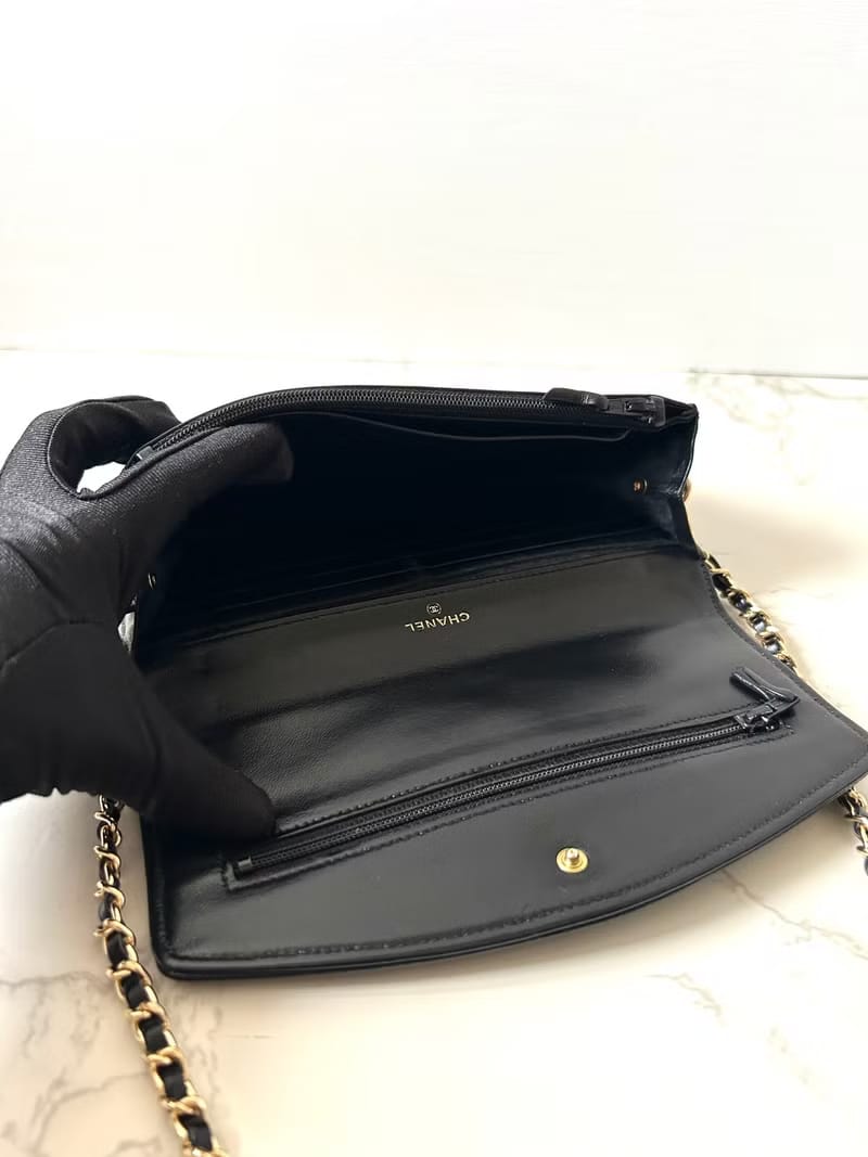 Second-hand Chanel black caviar leather WOC handbag side bag / crossbody bag / long clip / shoulder bag