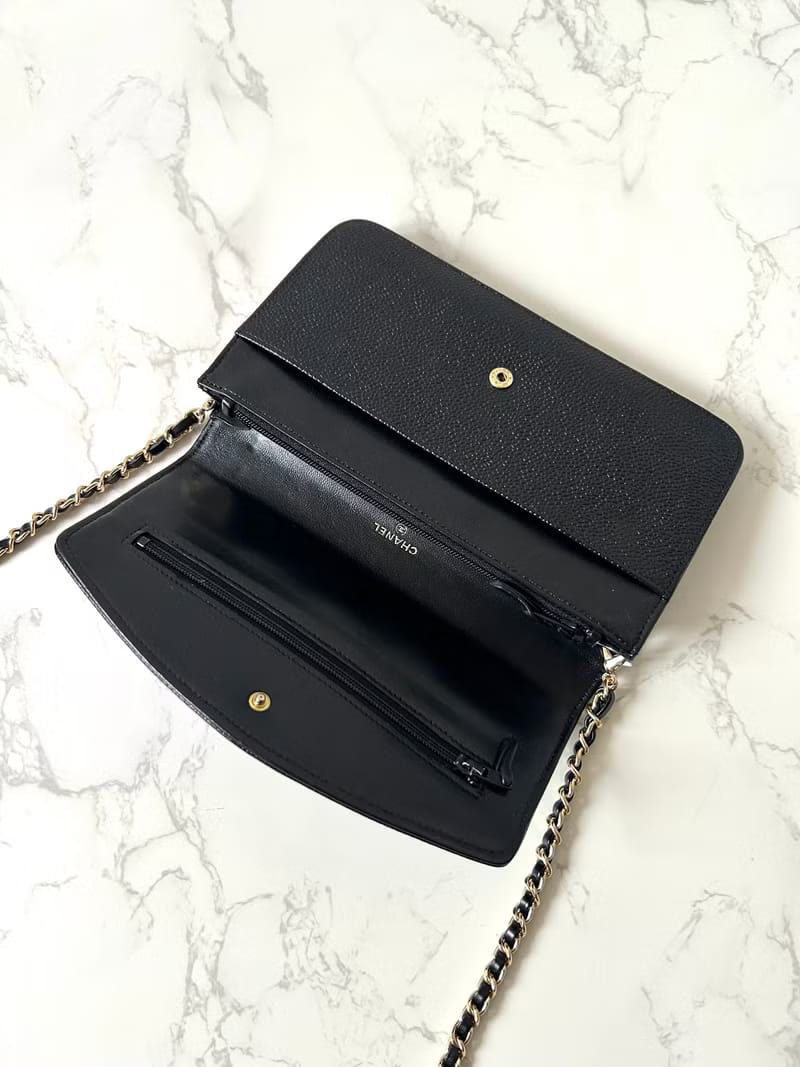 Second-hand Chanel black caviar leather WOC handbag side bag / crossbody bag / long clip / shoulder bag