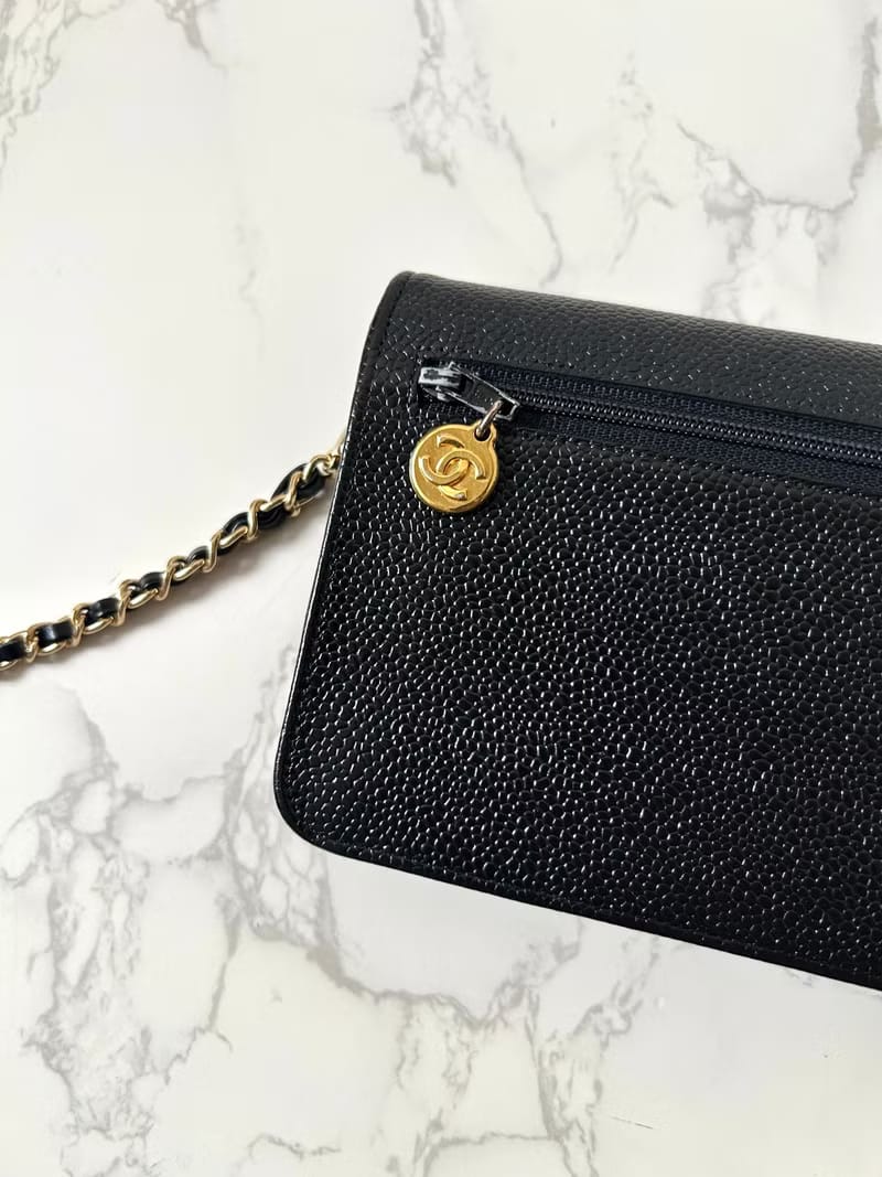 Second-hand Chanel black caviar leather WOC handbag side bag / crossbody bag / long clip / shoulder bag