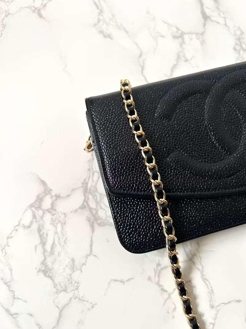 Second-hand Chanel black caviar leather WOC handbag side bag / crossbody bag / long clip / shoulder bag