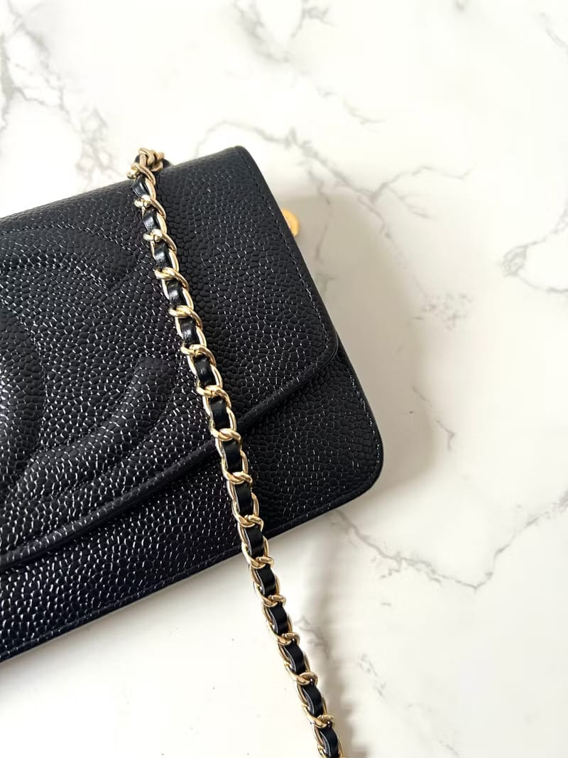Second-hand Chanel black caviar leather WOC handbag side bag / crossbody bag / long clip / shoulder bag
