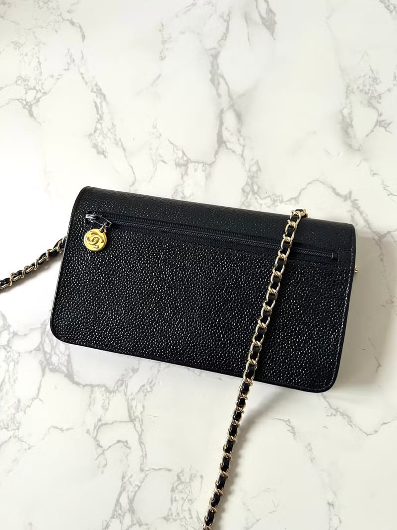 Second-hand Chanel black caviar leather WOC handbag side bag / crossbody bag / long clip / shoulder bag
