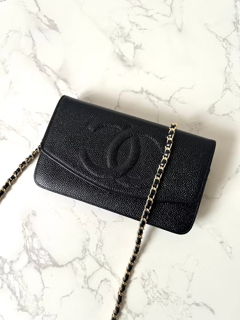 Second-hand Chanel black caviar leather WOC handbag side bag / crossbody bag / long clip / shoulder bag