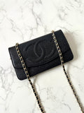 Second-hand Chanel black caviar leather WOC handbag side bag / crossbody bag / long clip / shoulder bag
