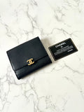 Rare second-hand Chanel black leather gold buckle short wallet/wallet/small purse/clutch